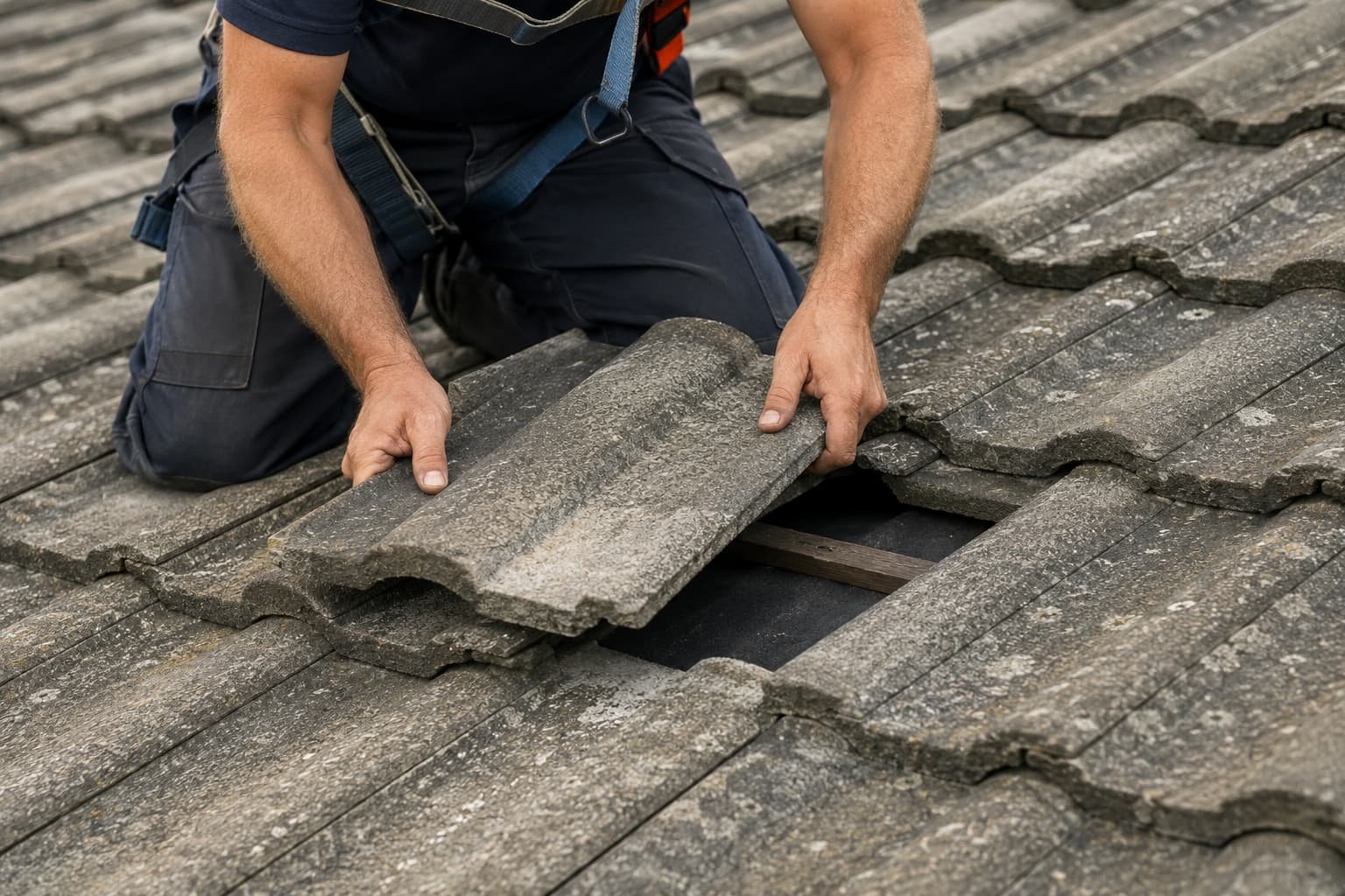 Tile roof repairs replacing cracked tile in Gold Coast